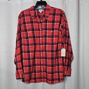 Coral  Plaid Button Down Shirt